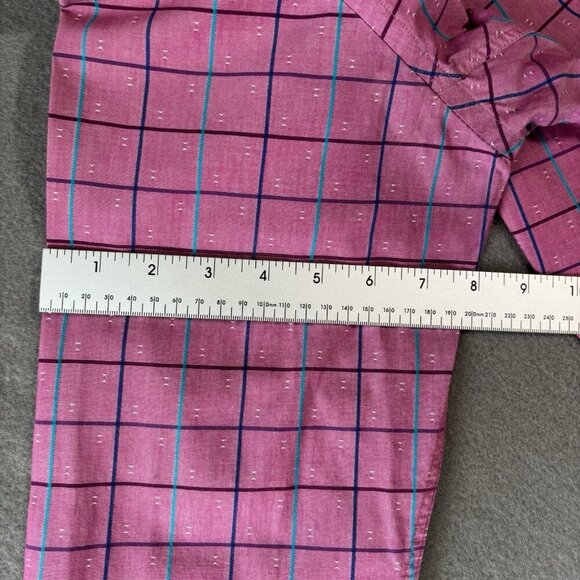Au Noir Mens Button Up Shirt Size 3 M Pink Plaid Pattern Contrasting Flip Cuff - Picture 9 of 16